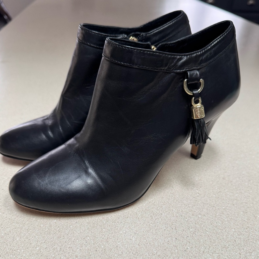 Vince Camuto Black Ankle Booties with Gold Charm